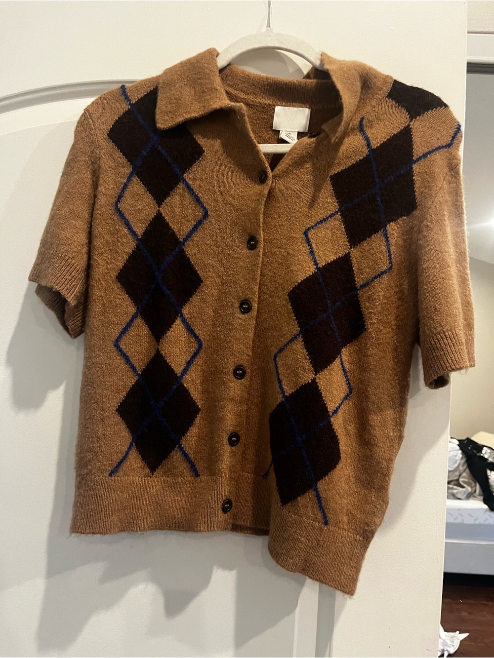 H&M Camel Brown Short Sleeve Button Cardigan and olive color with rhinestone